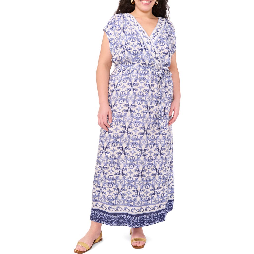 Vince Camuto Surplice Neck Tie Belt Midi Dress In Navy Dream