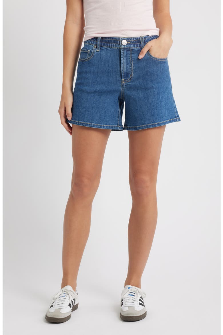 High Waist A-Line Mid Thigh Denim Shorts, Main, color, IMAN