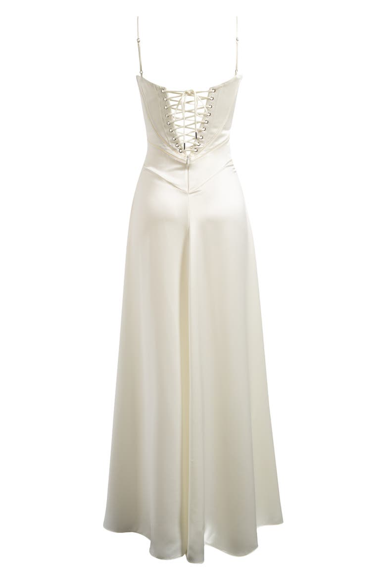 Anabella Lace-Up Satin Gown, Alternate, color, IVORY