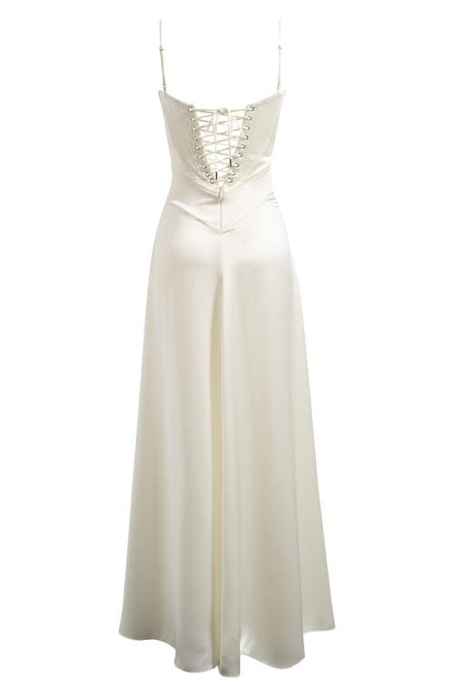 Shop House Of Cb Anabella Lace-up Satin Gown In Ivory