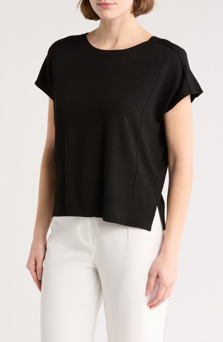 Adrianna Papell Exposed Seam Extended Sleeve Sweater, Main, color, Black