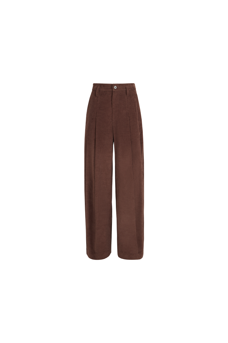 Stretch cotton and cashmere corduroy five-pocket baggy trousers with monili, Alternate, color, Chocolate