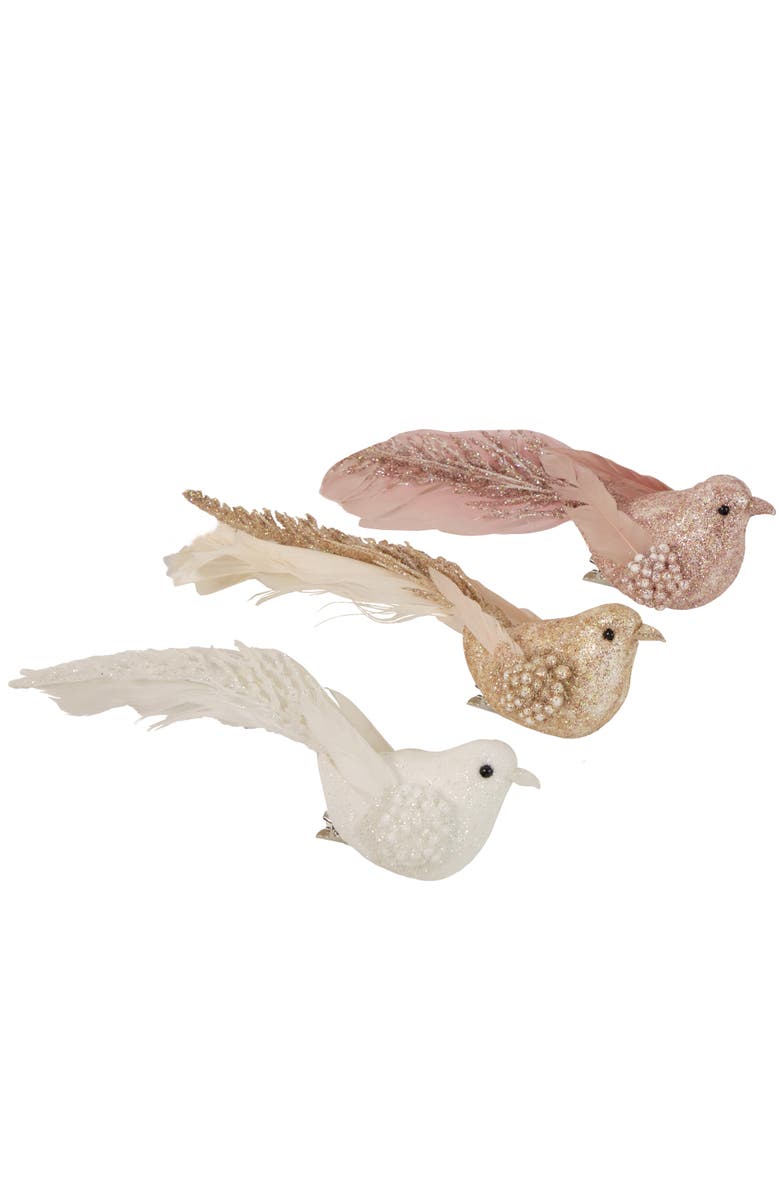 Northlight Glittered Bird Christmas Clip-on Ornaments - 6.5" - Pink and Champagne - Set of 3, Alternate, color, White