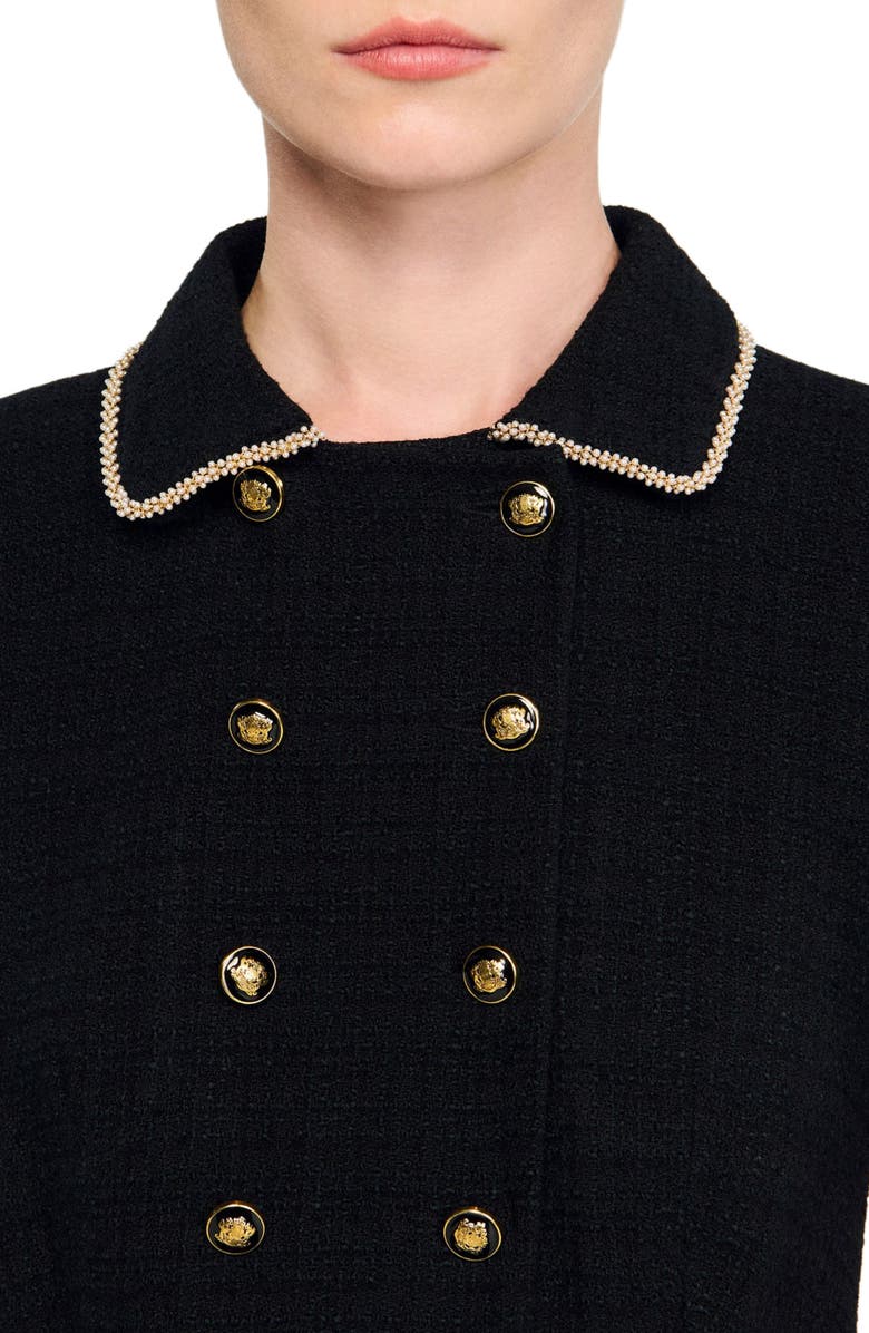 SANDRO Short buttoned tweed dress, Alternate, color, Black