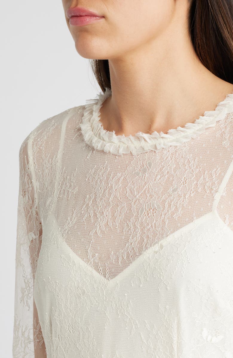 LoveShackFancy Amberleigh Lace Detail Long Sleeve Tiered Minidress |  Nordstrom