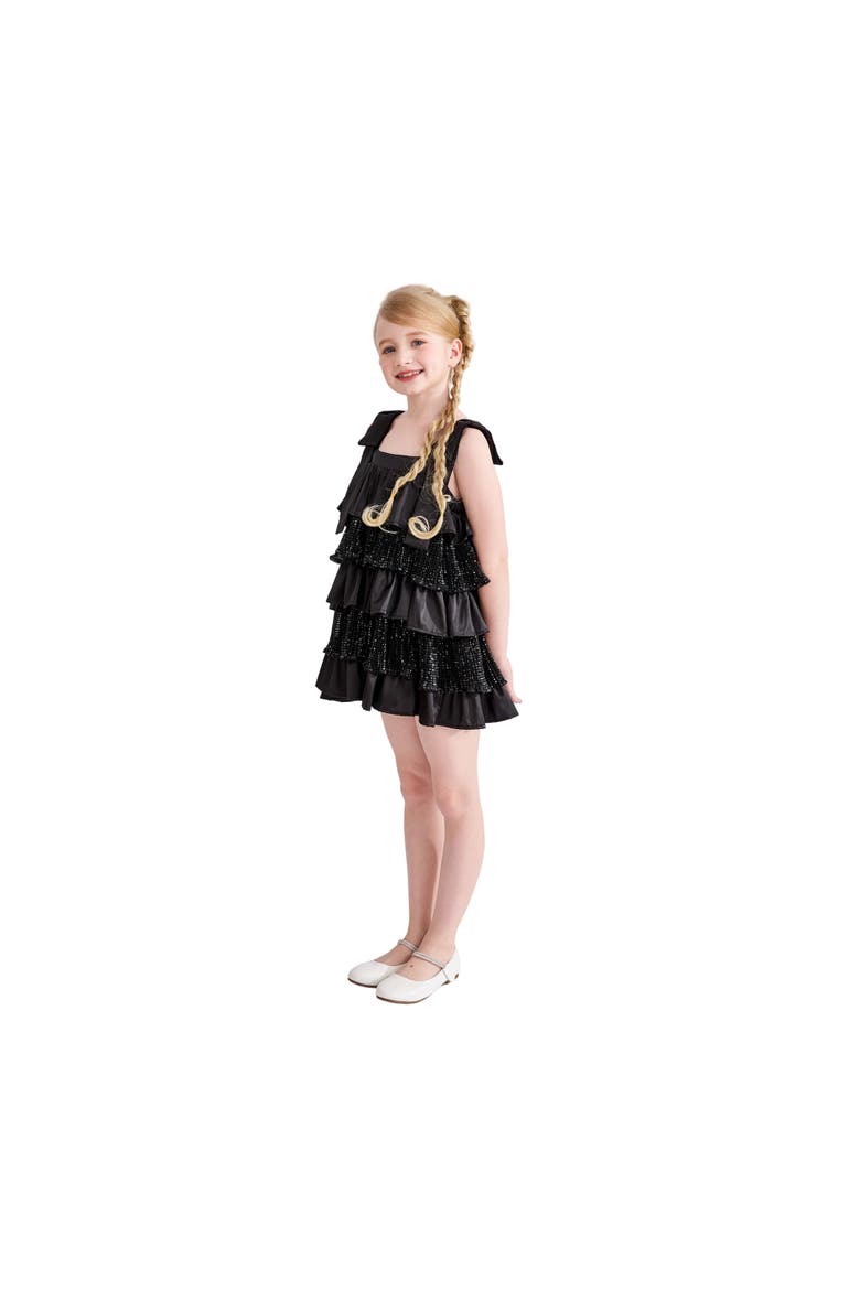 Bellamy Ruffle Sequin Dress, Alternate, color, Black