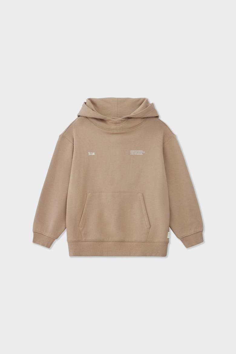 Relaxed Organic Cotton Hoodie With Print, Main, color, Stone