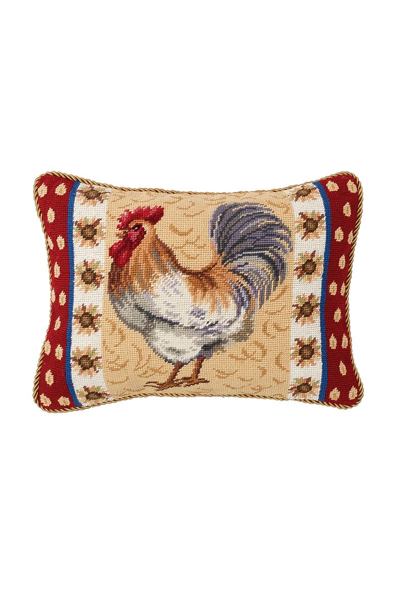 Rooster And Sunflower Needlepoint Pillow, 12" x 16", Main, color, Brown