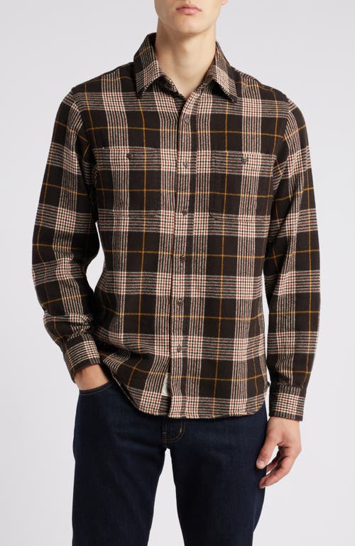 Schott NYC Two-Pocket Long Sleeve Flannel Button-Up Shirt in Brown/gold 