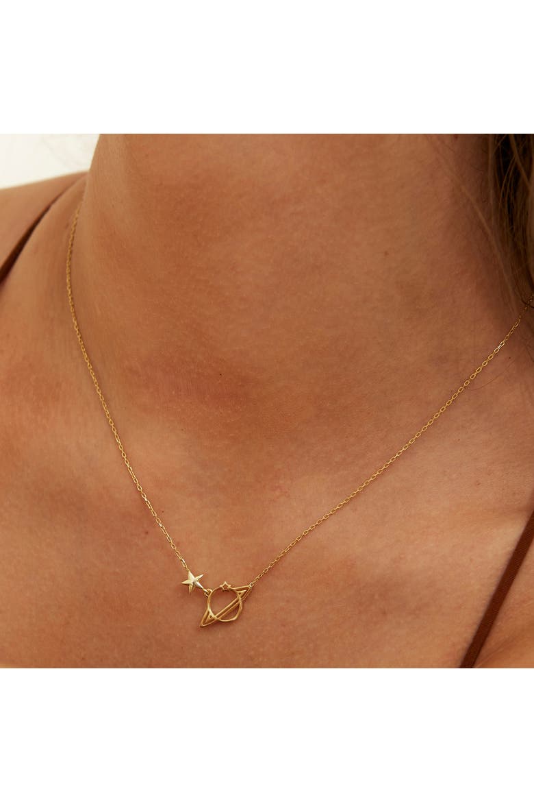 Sterling Silver Saturn Necklace, Alternate, color, Gold