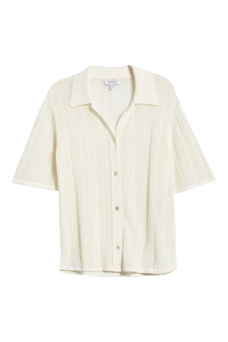 Open Stitch Short Sleeve Cotton Blend Cardigan Shirt, Alternate, color, WHITE DUSTY LIGHT