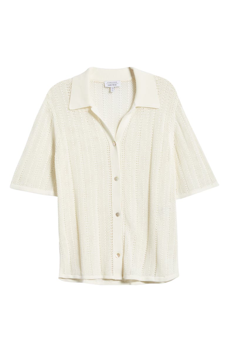 & Other Stories Open Stitch Short Sleeve Cotton Blend Cardigan Shirt, Alternate, color, 