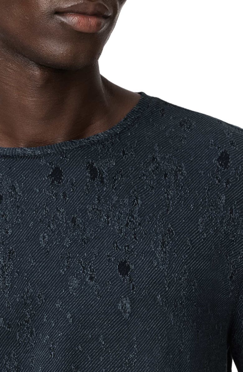 John Varvatos Vera Distressed Jacquard Long Sleeve Crewneck T-Shirt, Alternate, color, Navy