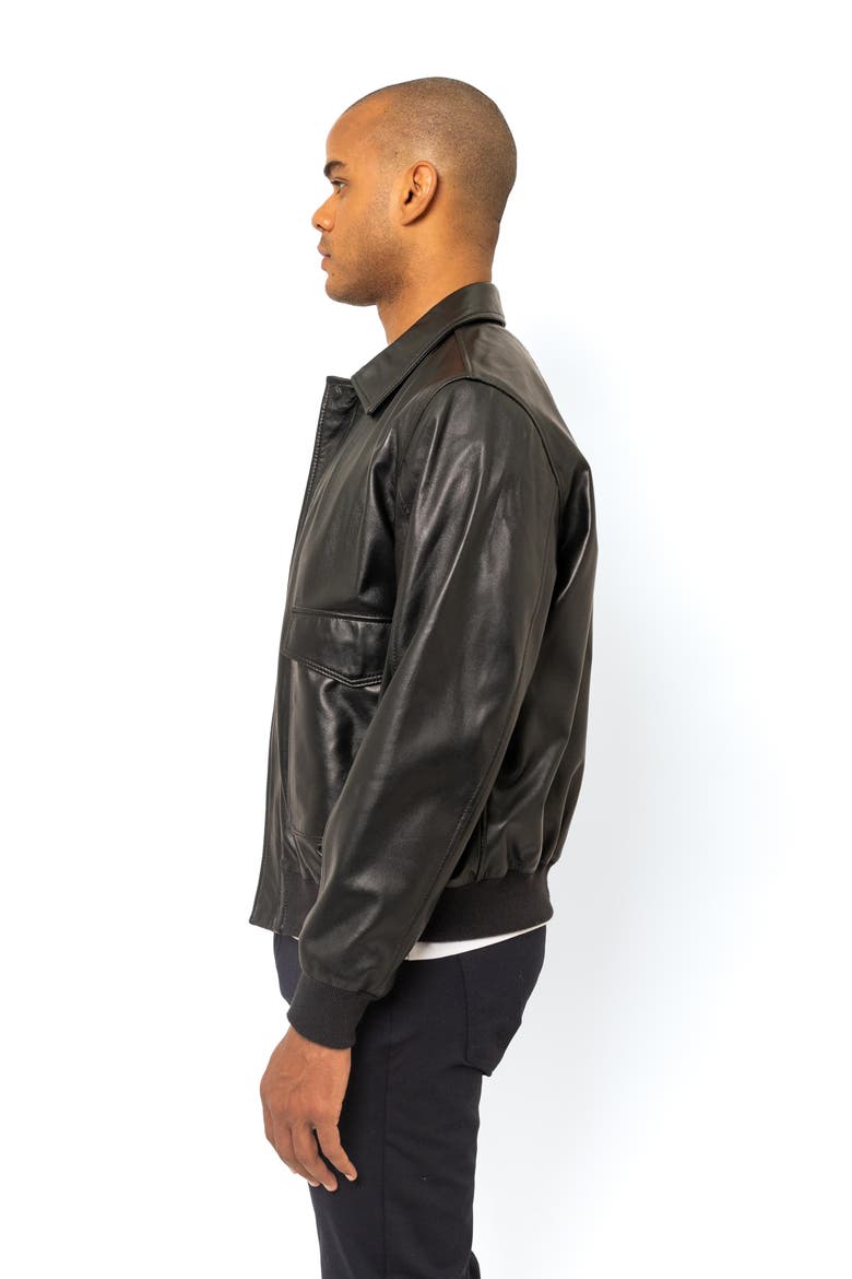 Leather Bomber Jacket, Alternate, color, BLACK