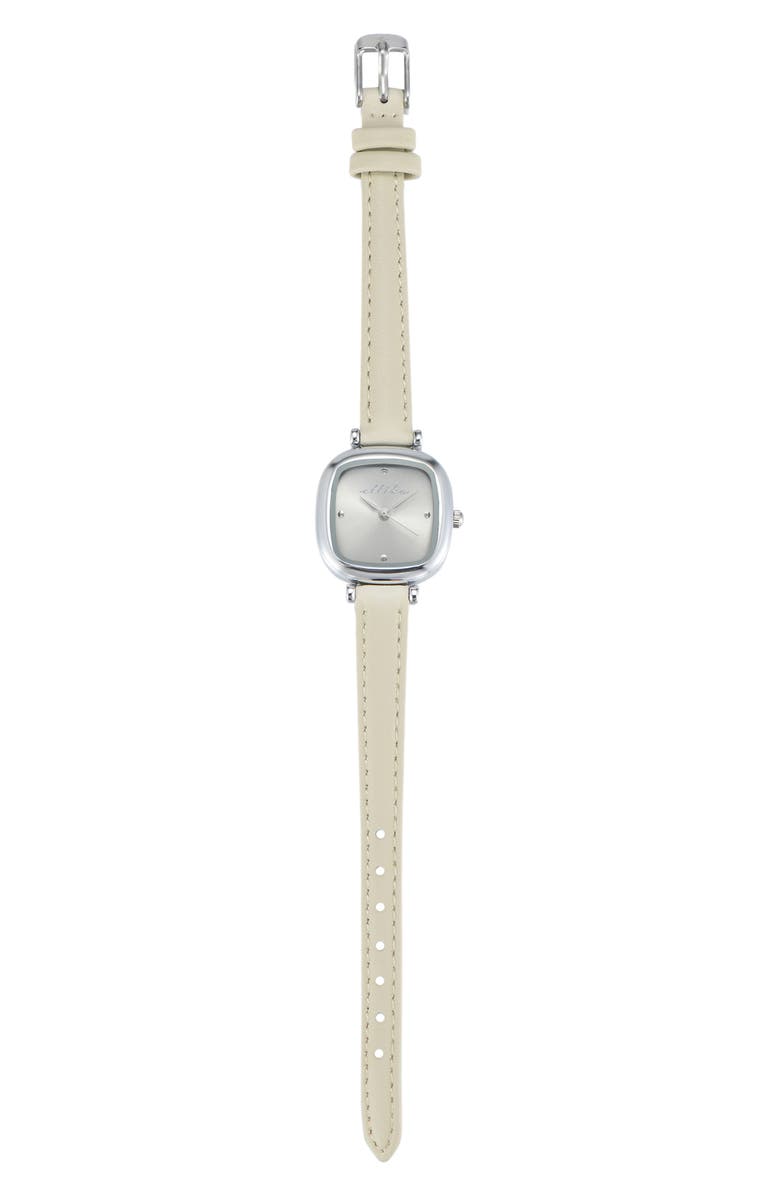 Ettika Square Case Leather Strap Watch, Alternate, color, Ivory