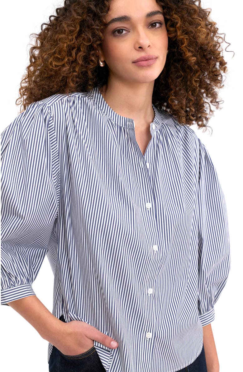 Rebecca Taylor Joselene Poplin Blouse, Alternate, color, Navy Stripe
