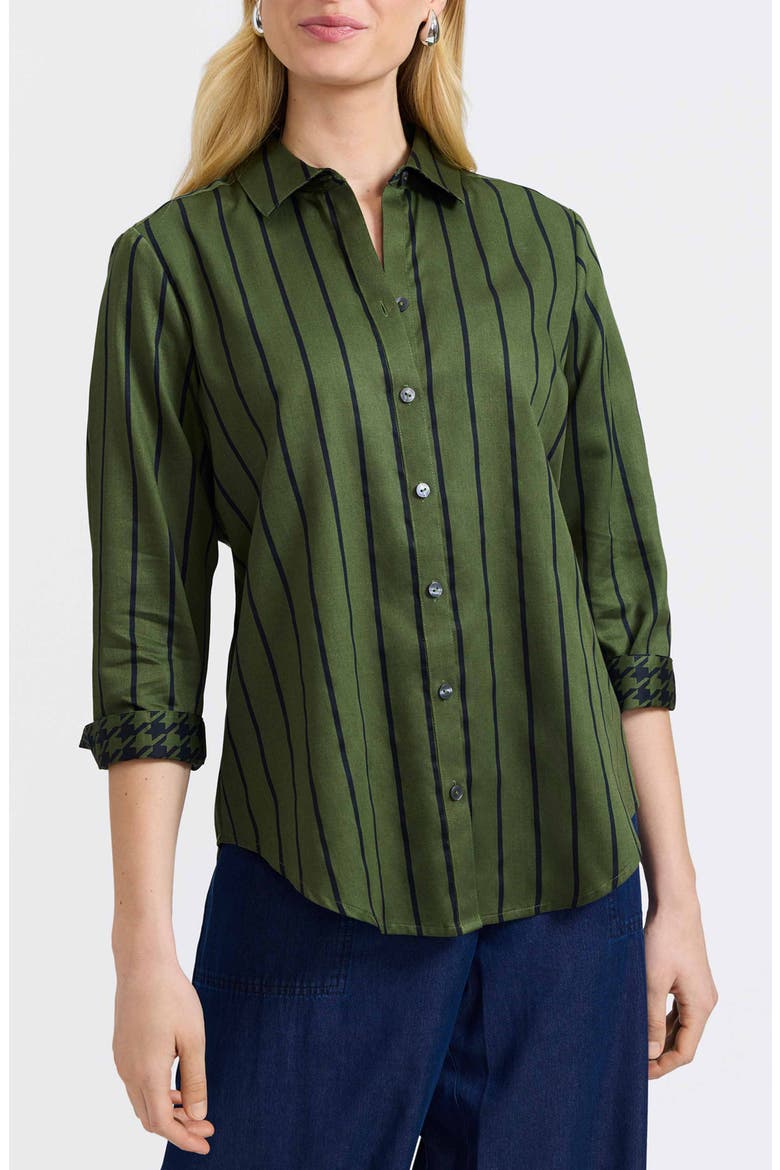 Margie Stripe Three-Quarter Sleeve Button-Up Shirt, Main, color, BASIL GREEN/ BLACK