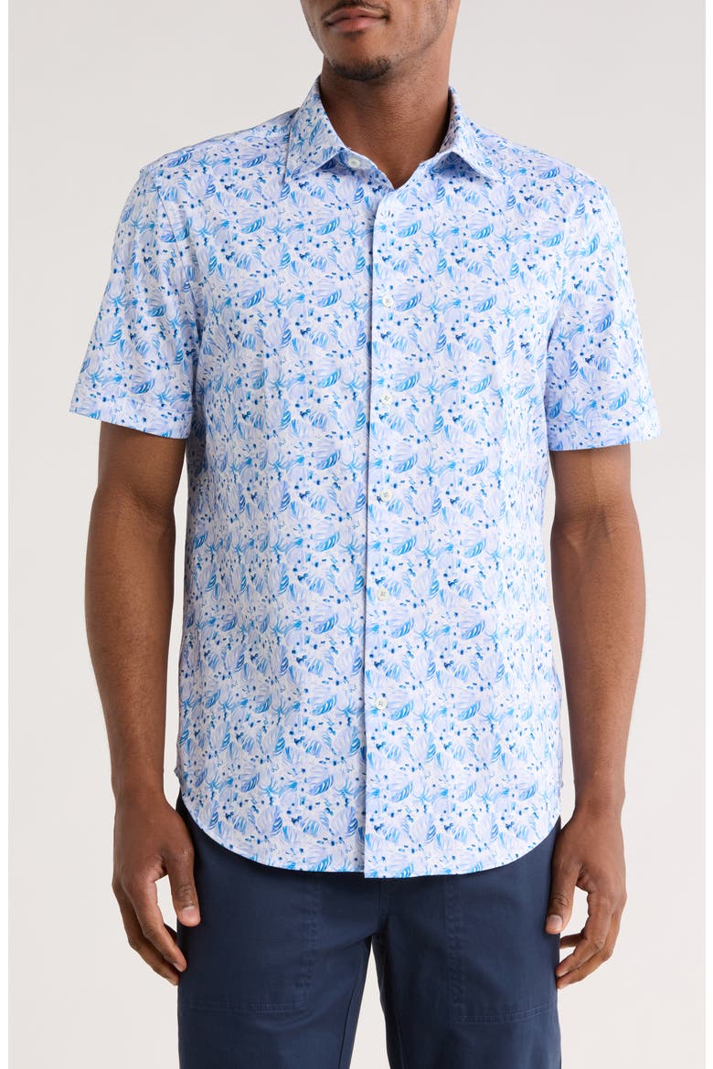 Short Sleeve Woven Button-Up Shirt, Main, color, LILAC