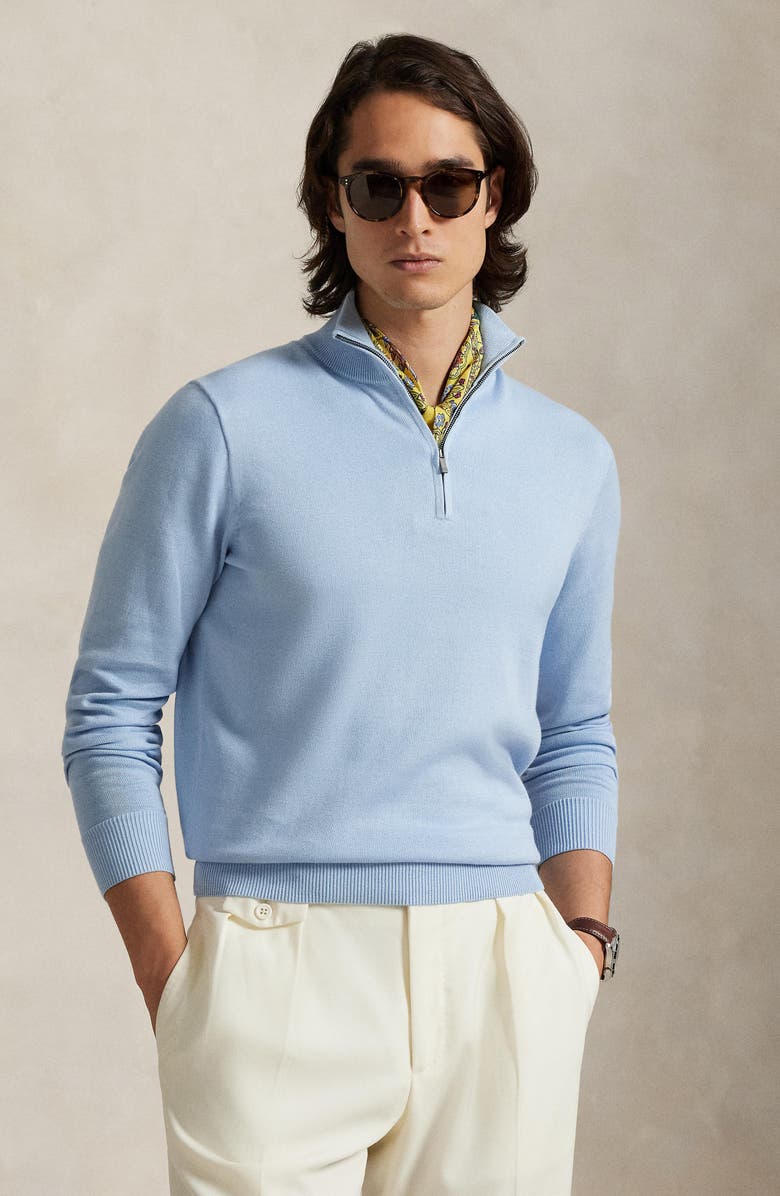 Polo Ralph Lauren Mock Neck Cotton Quarter Zip Sweater, Alternate, color, Blue