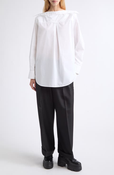 Pointy Collar Cotton Pullover Shirt