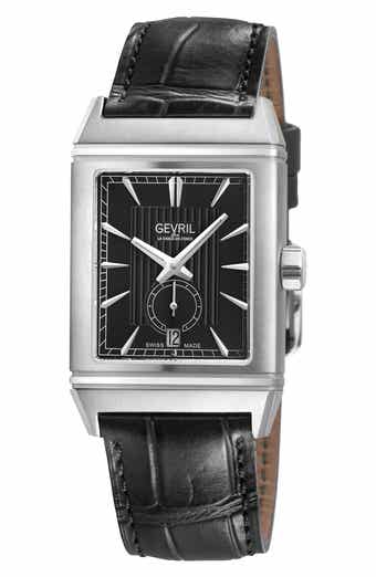 GEVRIL Time Square Croc Embossed Leather Strap Watch, 31mm x 43mm