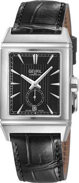 GEVRIL Time Square Croc Embossed Leather Strap Watch, 31mm x 43mm