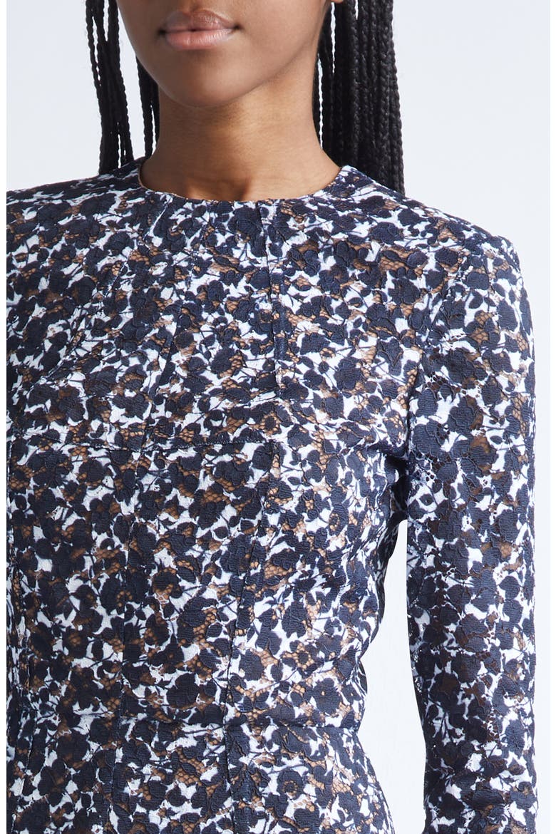 Shadow Floral Lace Long Sleeve Sheath Dress, Alternate, color, MIDNIGHT/ OPTIC WHITE