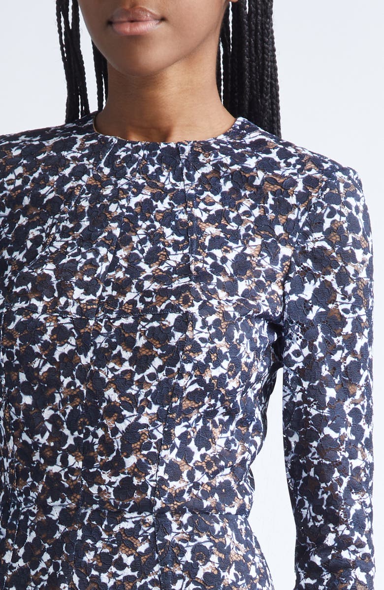 Michael Kors Collection Shadow Floral Lace Long Sleeve Sheath Dress, Alternate, color, Midnight/ Optic White