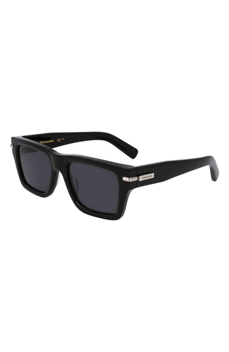 FERRAGAMO Prisma 53mm Modified Rectangular Sunglasses, Alternate, color, Black