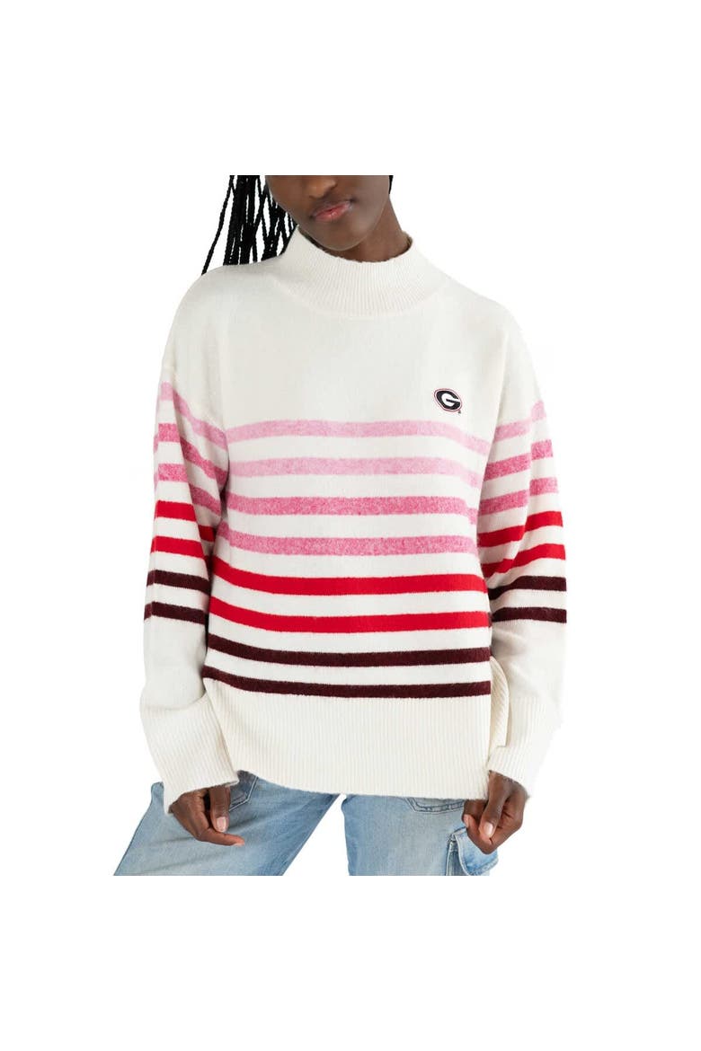 Women's Lusso  White Georgia Bulldogs Simone Striple Mock Neck Oversized Pullover Sweater, Alternate, color, White
