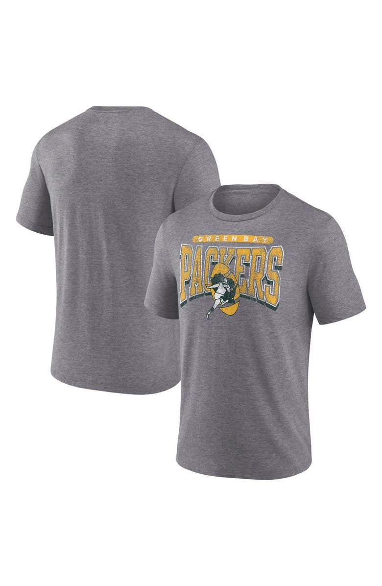 FANATICS Men's Fanatics Heather Gray Green Bay Packers Warped Block Tri-Blend T-Shirt, Main, color, Heather Gray