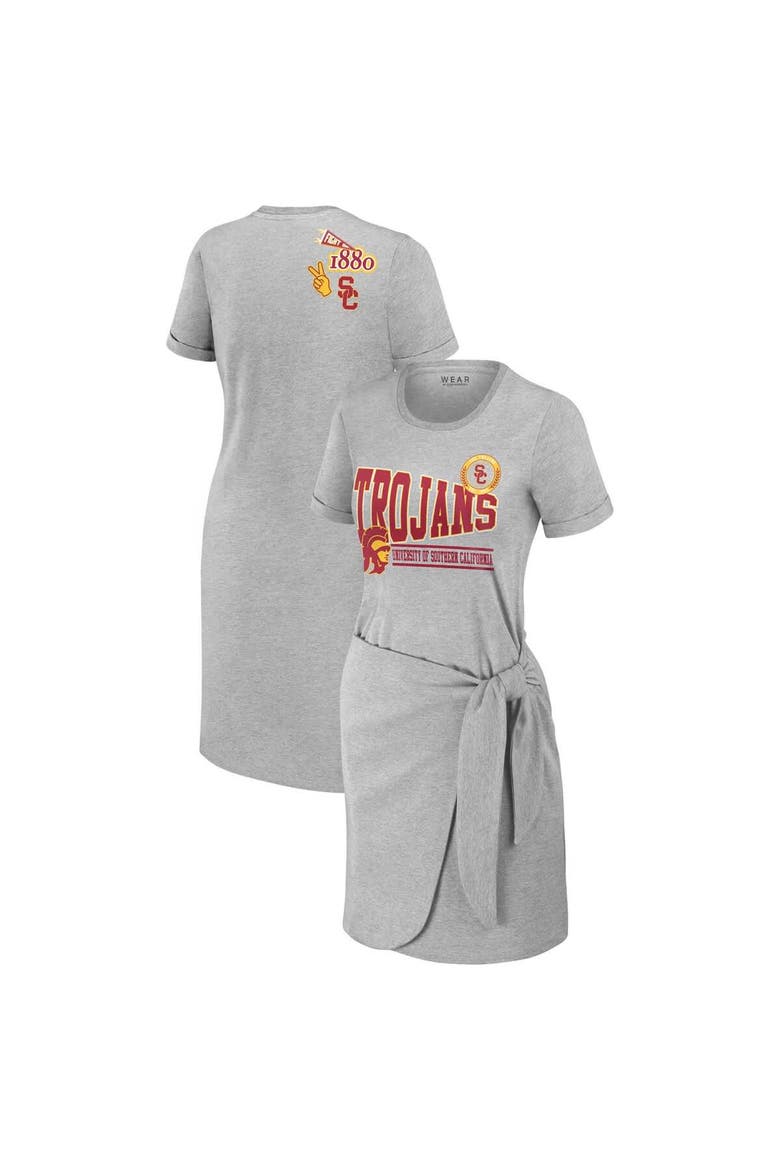 Women's WEAR by Erin Andrews Heather Gray USC Trojans Knotted T-Shirt Dress, Main, color, Heather Gray