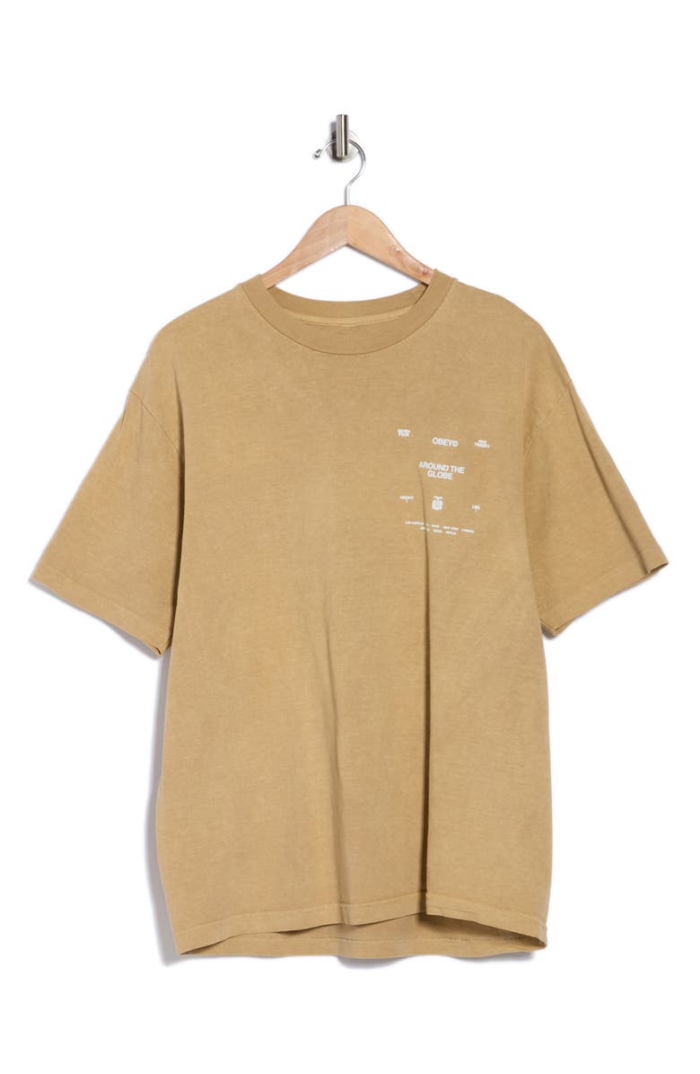 Obey Around the Globe Graphic T-Shirt, Alternate, color, Pigment Light Khaki