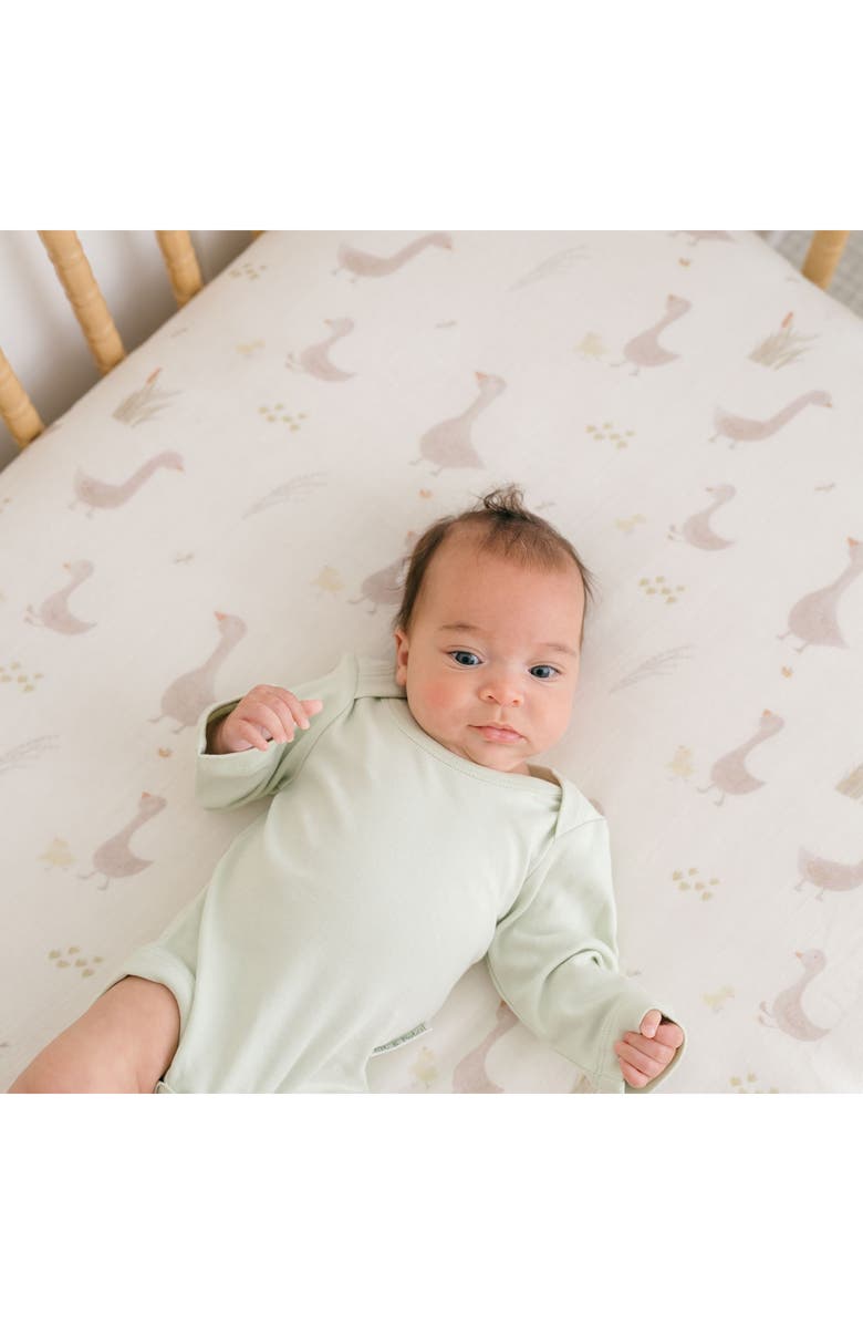 CRANE BABY Goose Fitted Cotton Crib Sheet, Alternate, color, Beige