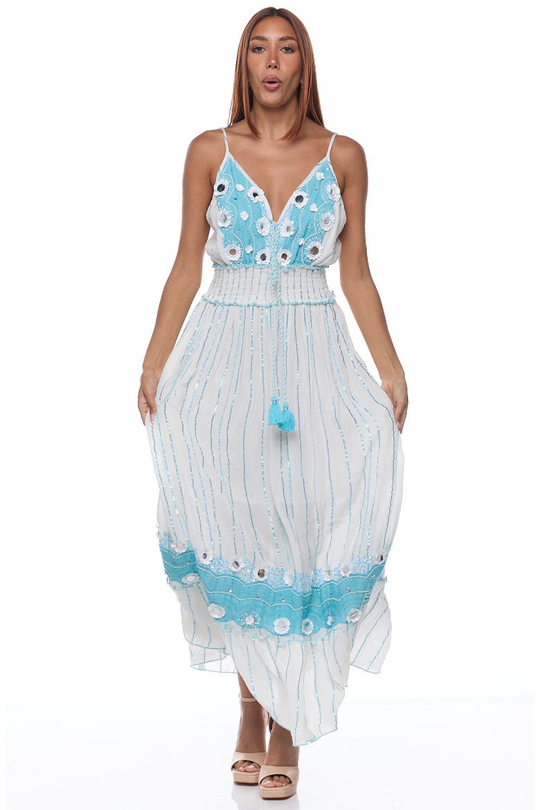Embellished Cotton Cover-Up Maxi Dress, Alternate, color, WHITE/ BLUE