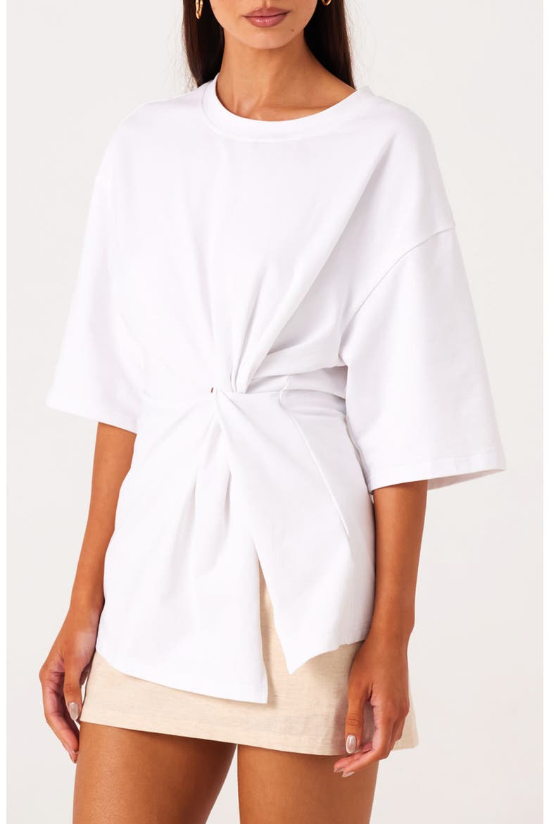 Zaira Twisted Side Knot Stretch Cotton T-Shirt, Alternate, color, WHITE