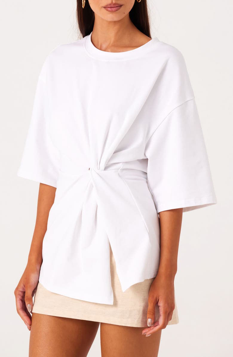 SNDYS Zaira Twisted Side Knot Stretch Cotton T-Shirt, Alternate, color, White