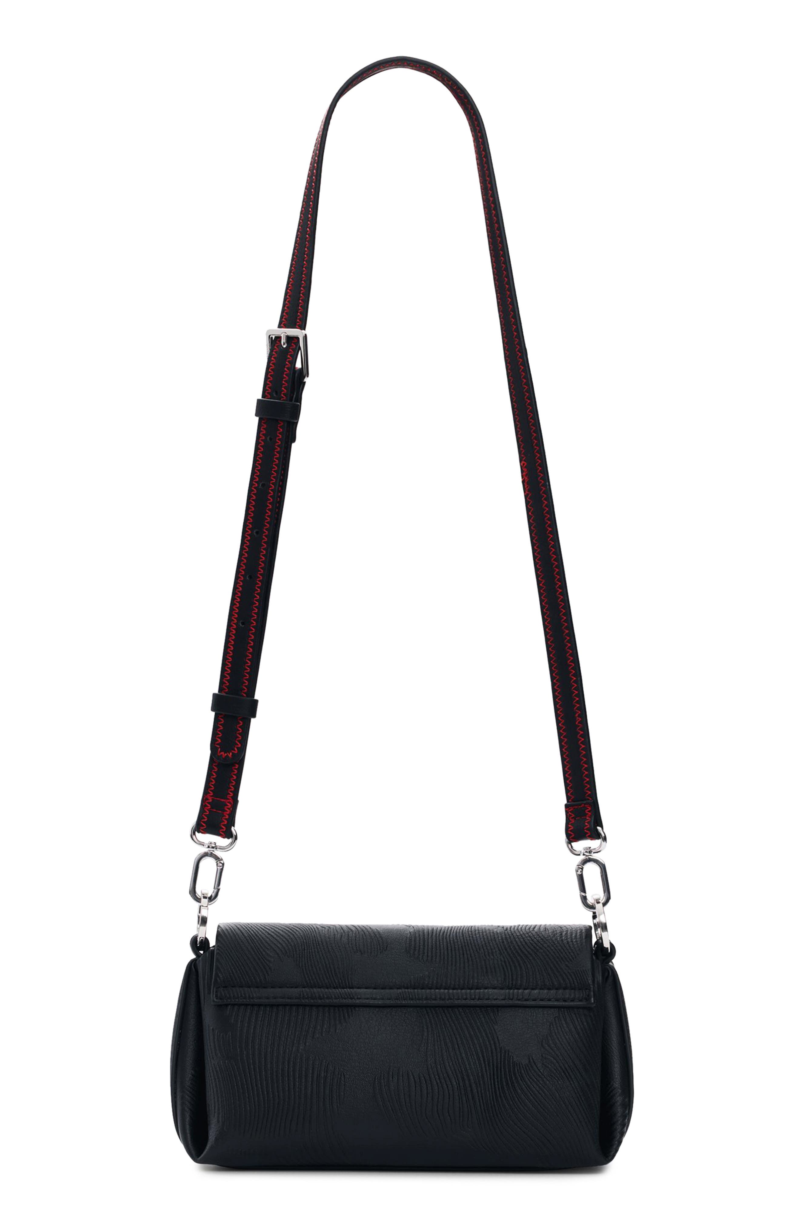 Desigual Floral Embossed Faux Leather Crossbody Bag, Alternate, color, Black