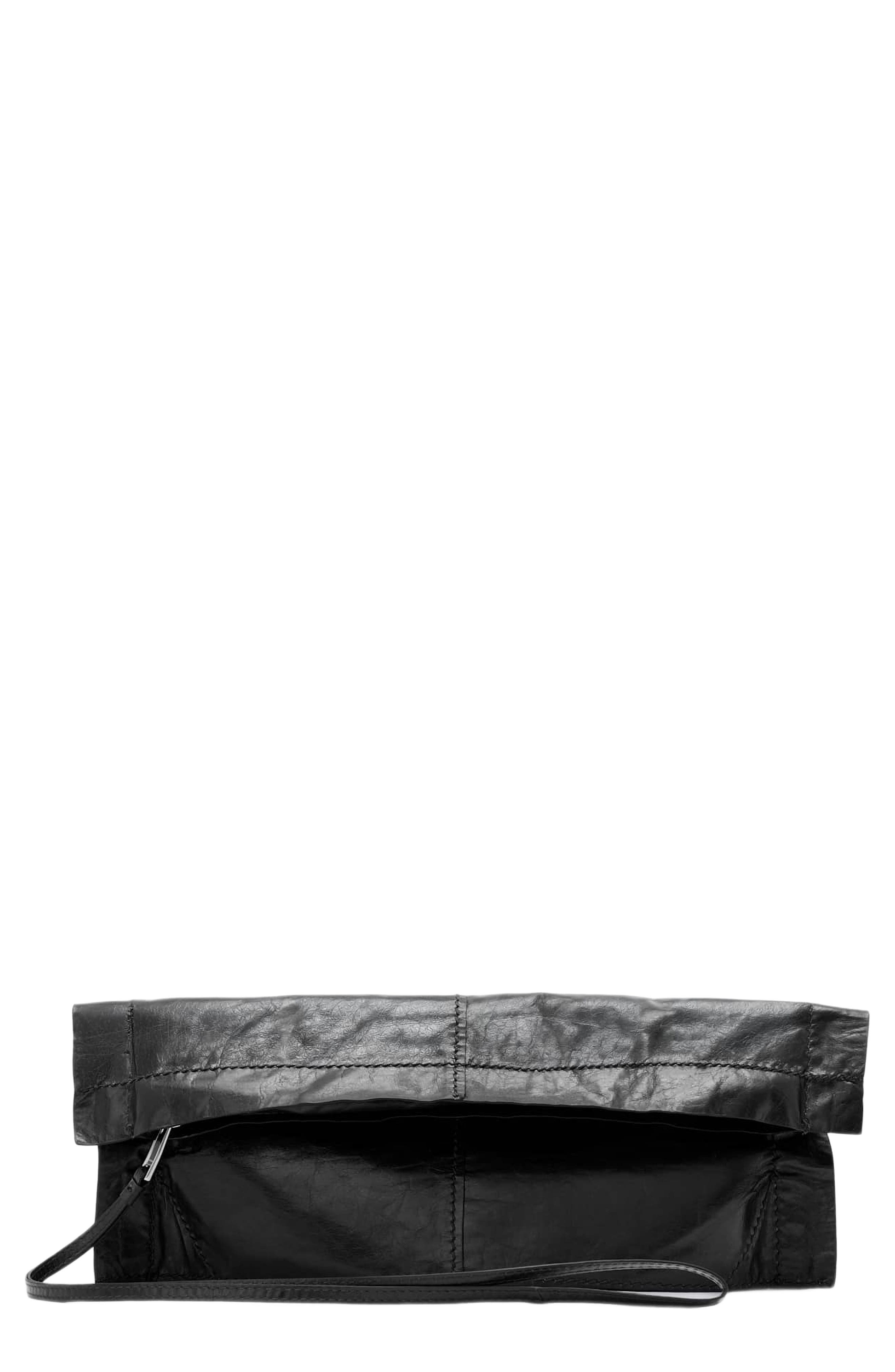 Lutece Fold Leather Clutch, Main, color, BLACK