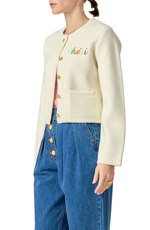 Endless Rose Cheri Beaded Cardigan In Ivory