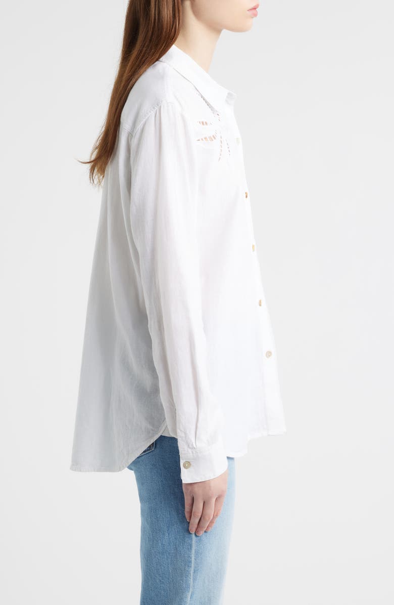 Rails Samar Eyelet Embroidered Linen Blend Button Up Shirt, Alternate, color, White Palm Embroidery