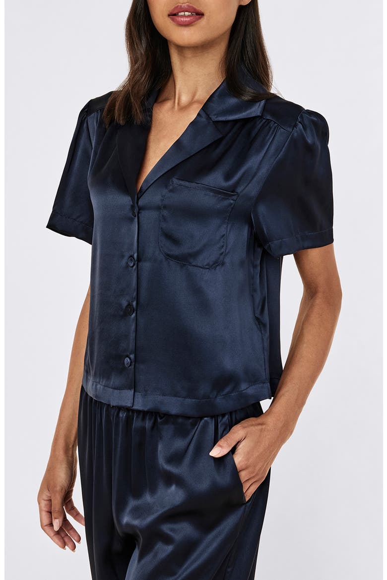 Audrey Mulberry Silk Crop Pajamas, Alternate, color, DEEP NAVY
