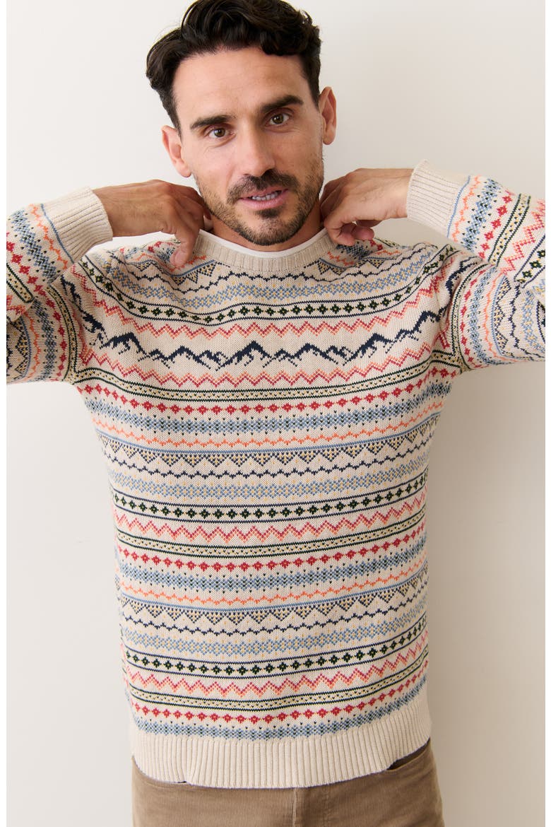 Fair Isle Organic Cotton Blend Crewneck Sweater, Alternate, color, OATMEAL MULTI