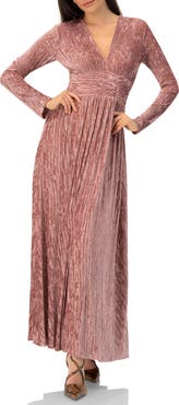 IVONNE Long Velvet Pleated V-Neck Dress