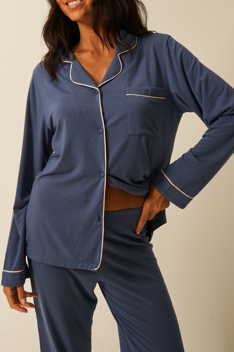 Long Pyjama Set, Alternate, color, Indigo & Buttercream