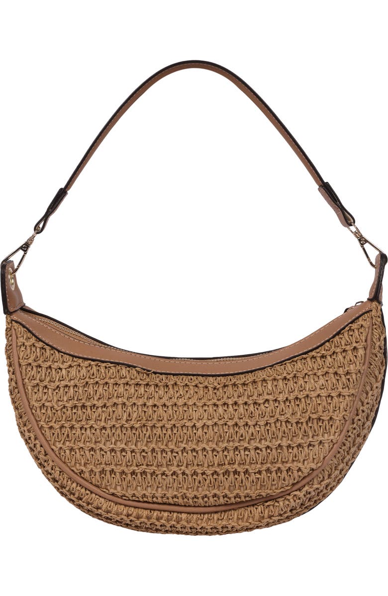 Tommy Bahama Logo Debossed Raffia Shoulder Bag, Alternate, color, Tan