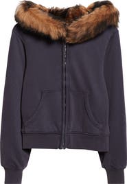 Acne Studios Fuma Organic Cotton Fleece Zip-Up Hoodie with Removable Genuine Shearling Trim