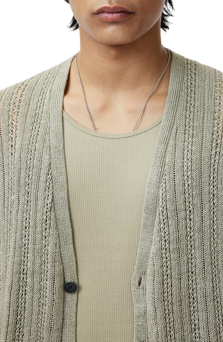 John Varvatos Kliment Mixed Media Linen Cardigan, Alternate, color, Sage Brush
