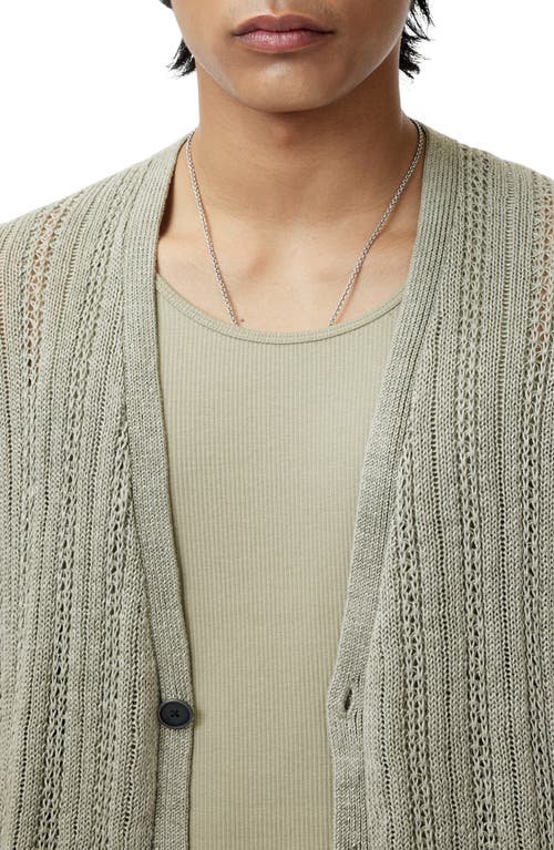 John Varvatos Kliment Mixed Media Linen Cardigan In Sage Brush