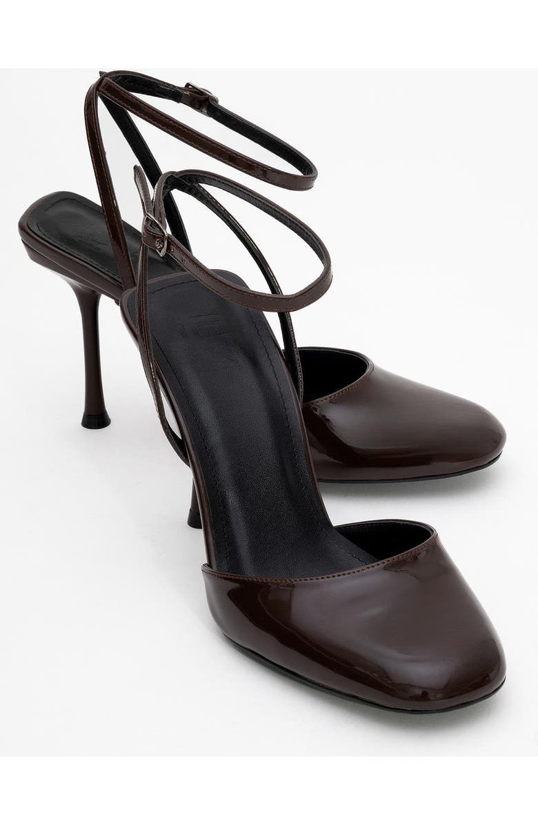 Prologue Shoes Blues Round Toe Ankle Strap Pump, Alternate, color, Brown Patent